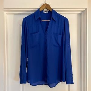 Express portfolio shirt in cobalt blue.